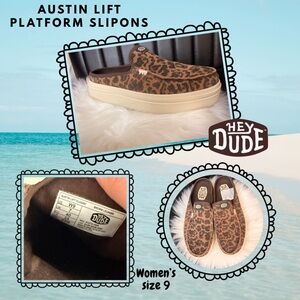 Hey Dude Brown Leopard Austin Lift Platform Slip-Ons